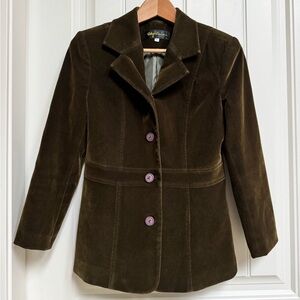 VTG Skyline Olive Velvet Corduroy Blazer and Pants Suit. Jacket (M) & Pants (S)